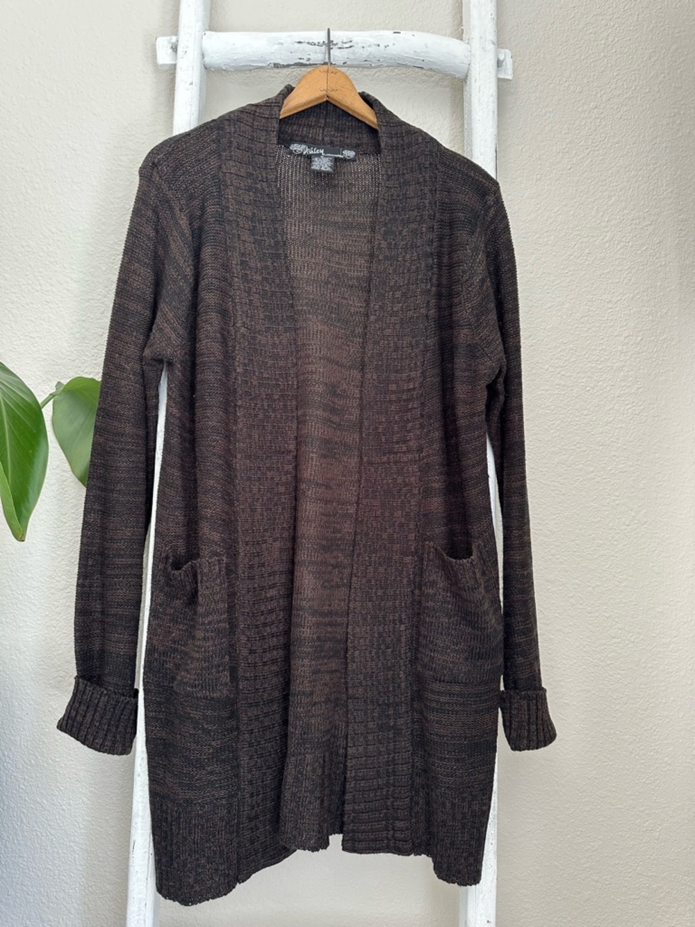 Ashley By 26 International Brown Marled Ribbed Knit Long Open-Front Cardigan